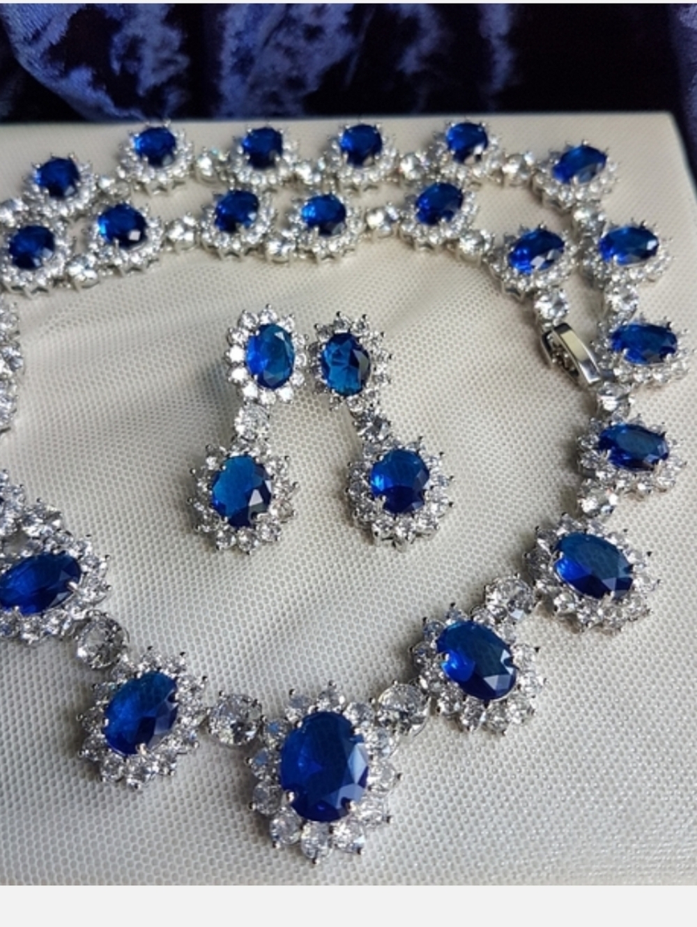 Swarovski Elements Platinum Plated Sapphire Blue Diana Drop Earrings NEW - Picture 6 of 17